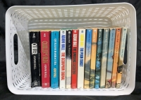 14 Vintage Adam Hall Paperback Novels in White Bin | Bin Measures 9.75" x 14" x 6" Tall