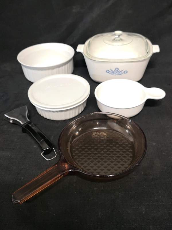 Corning Ware Dishes + Vision Glass Frying Pan 7" Diameter