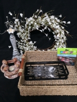 Mixed Home Decor Lot - Wreath, Basket, New Shelf, Candle Holder +