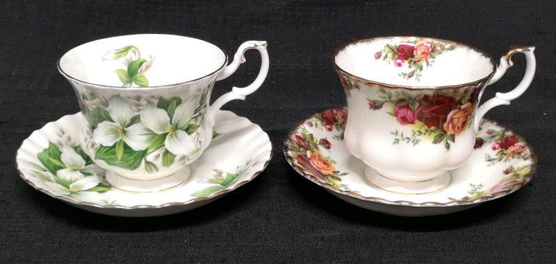 2 Vintage Royal Albert Trillium & Old Country Roses Cups & Saucers