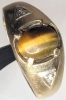 Gorgeous 10K Gold Ring with 4-Claw Set Oval Tigers Eye Stone Open Gallery Back with Diamonds on Either Side | Size 7.5 - 6