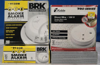 4 New | Smoke Detectors | ( 2 ) BRK A/C Powered Smoke Alarm W/ Battery Back up | Model #9120B | ( 2 ) Kiddie Pro Series 120V Direct Wire Smoke Alarm With Battery Back Up | Model # P12040CA