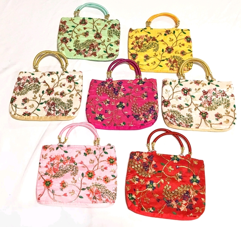 7 New Brightly Colored Embroidered Handbags (9" x 6.5")