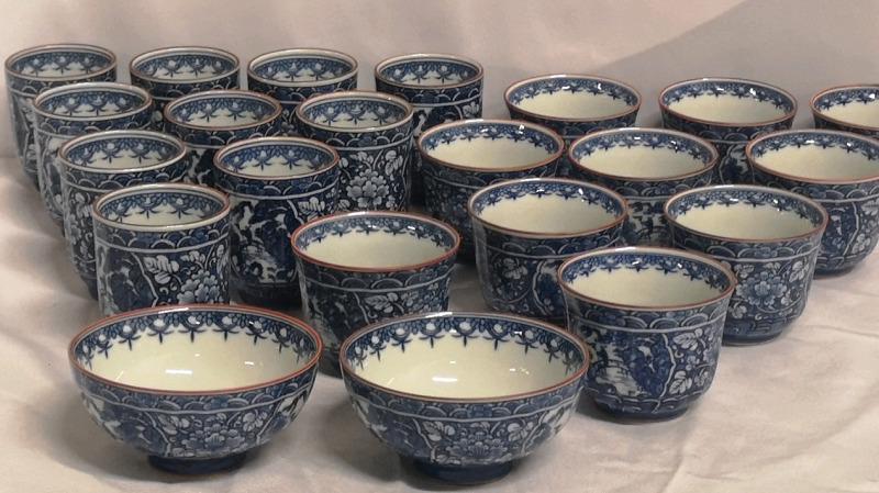 22 Blue & White Porcelain Teacups and Bowls