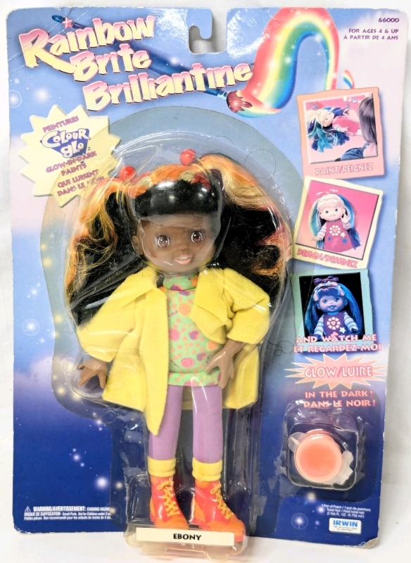 Vintage 1997 RAINBOW BRITE COLOUR GLO Colour Crew Ebony Doll w Glow-in-Dark Paints | 9" Tall