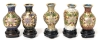 Vintage Set of 5 Miniature Intricately Detailed Cloissone Metal Vases w Wood Stands in Original Gift Box | 2" Tall ea (2.5" w Stands) - 2