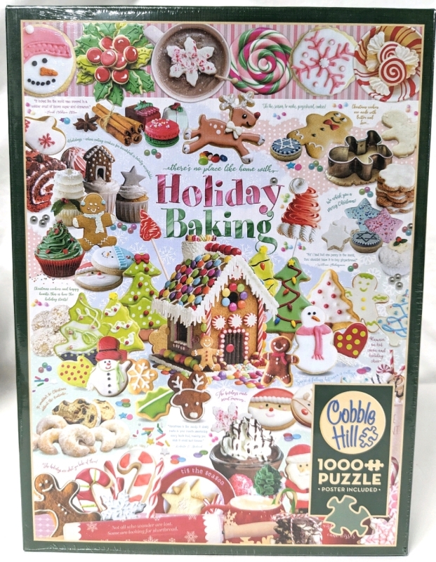 New Cobble Hill "Holiday Baking" 1000 Piece Random Cut Puzzle w Poster | 19.25" x 26.625" Completed Size