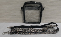 New Clear Plastic Carry Bag w/ Strap & Cheetah Print Strap