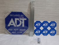 New ADT Metal Sign w/ 2pcs Metal Stakes, Installation Pieces, ADT Stickers & Instruction Manual