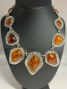 Modern Statement Faux Amber Hammered Necklace and Earrings Set - 2