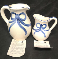 2 ROM Reproductions Wemyss Ware Ceramic Pitchers Connecting Bows Pattern