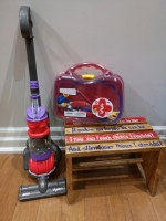 Children's Toy Dyson Vacuum+ Dr. Kit + Wooden Step Stool