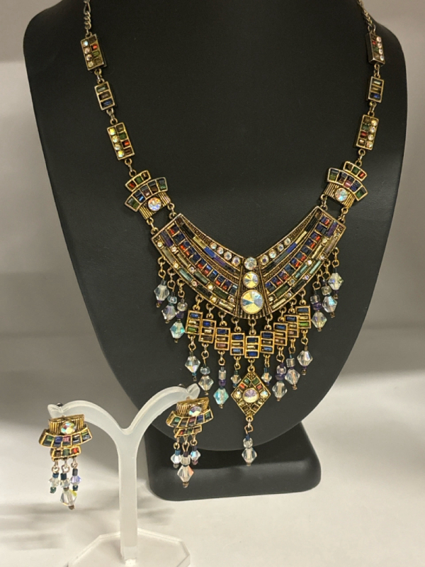 AB Rhinestone Enamel Statement Necklace and Earrings Set