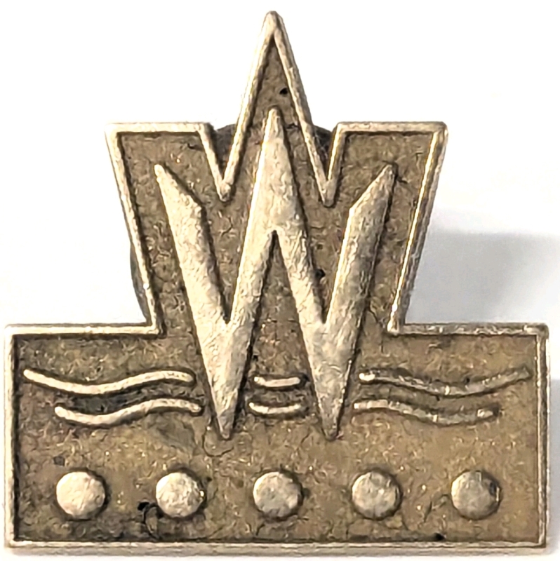 Fantastic 10K Stamped "W" Above Dots Crosses with Waves Lapel Pin w Back | 0.77" x 0.76" High