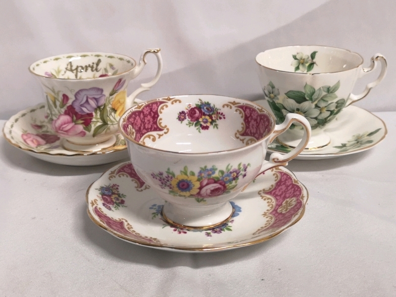 3 Vintage Teacups & Saucers - Royal Albert, Royal Standard & Royal Adderley