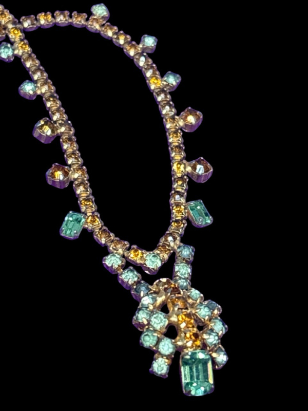 Vintage Jonquil Peridot Rhinestone Necklace Prong Set GLOWS