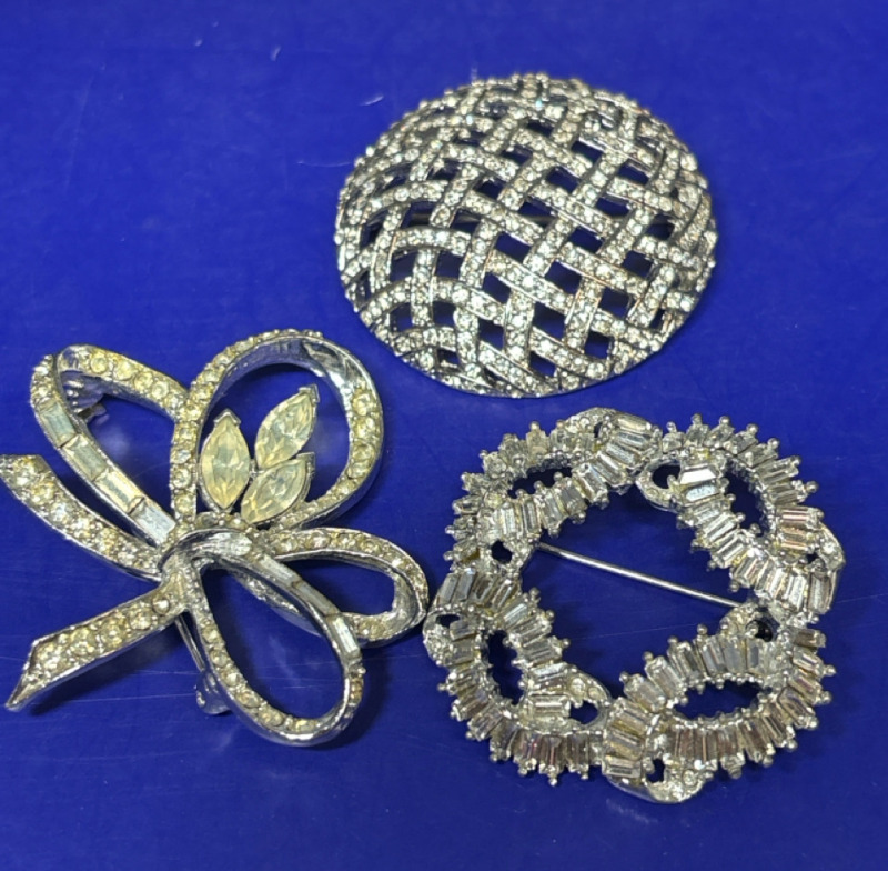 Three Spectacular Rhinestone Brooche Art Deco Art Nouveau Baguettes Navettes Chatons