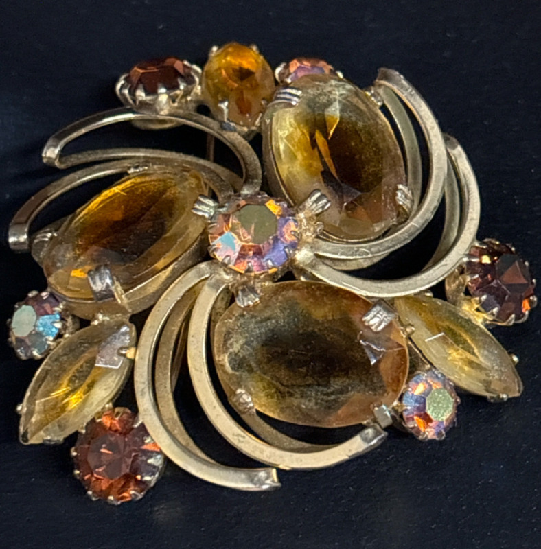 Stunning 1950s Rhinestone Statement Brooch Swarovski Stones