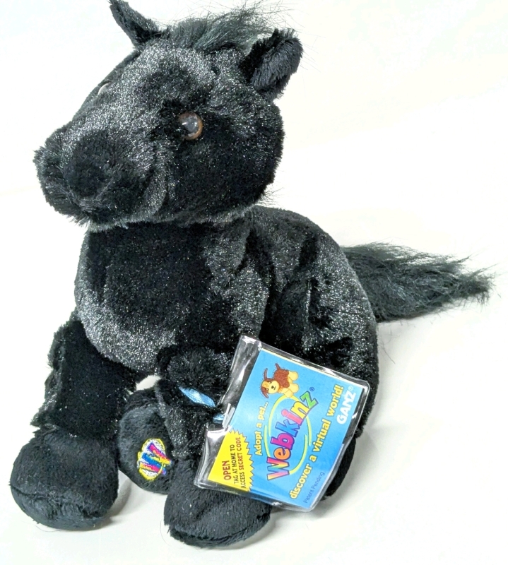 New [Retired] Ganz WEBKINZ Plush Black Stallion / Freesian (HM145) with Sealed Secret Code | 8" Tall