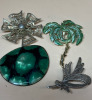 Brooches Eye of The Dragon Enamel Palm Tree Silver Leaf Windmill Style