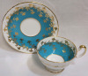 Aynsley Turquoise w/Gold Leaf Cup & Saucer . Both Ring True , small crack bottom tea cup (still rings true) - 2