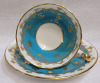 Aynsley Turquoise w/Gold Leaf Cup & Saucer . Both Ring True , small crack bottom tea cup (still rings true) - 3