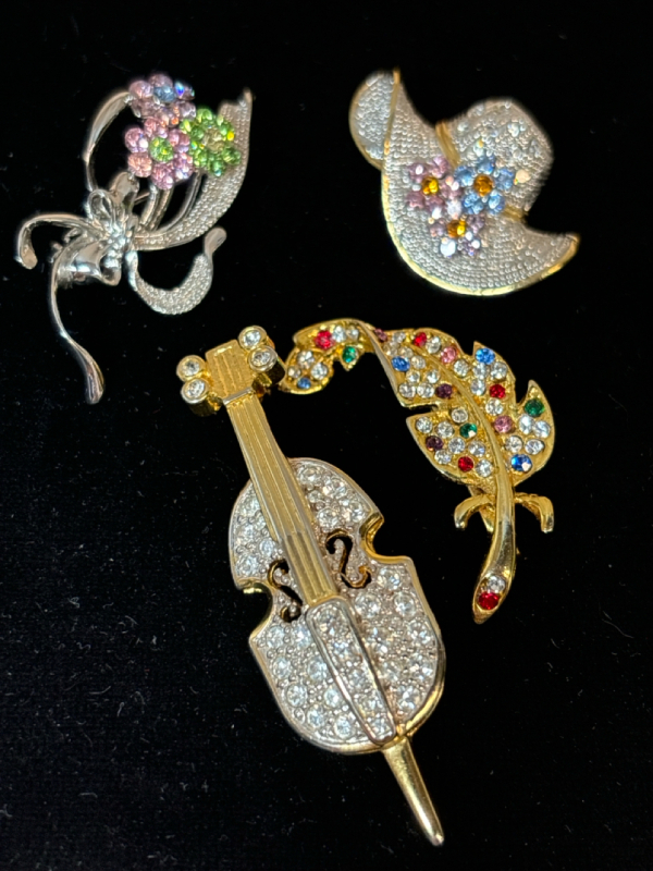 Four Rhinestone Figural Brooches