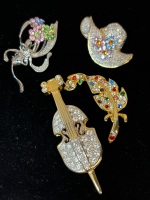 Four Rhinestone Figural Brooches