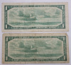 1954 Canadian Bank of Canada One Dollar Bank Notes . Bank Notes have been in Circulation - 2