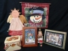 Christmas Decor Lot - Angel, Tin, Soap Dispenser, Matches + Pictures