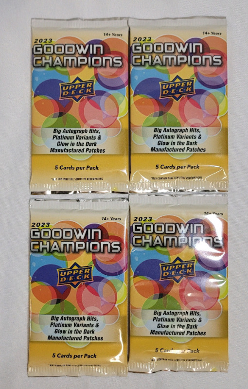 2023 Upper Deck Goodwin Champions Multi Sport Trading Card Sealed Wax Packs . Four (4) Packs , 5 Cards per Pack