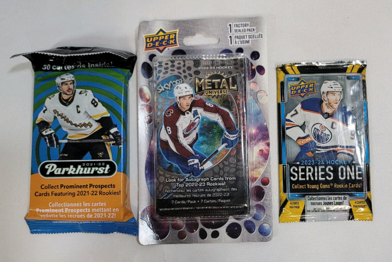 2022 - 2024 Upper Deck & Parkhurst NHL Hockey Trading Card Sealed Wax Packs , Three (3) Packs