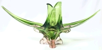 Astoundingly Beautiful Large Maison Gustav-Style Electric Green & Soft Rose Pink Stretched Art Glass Centerpiece | 20.75" x 8.25" x 9" Tall