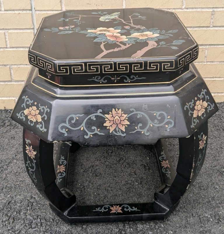 Vintage Chinese Lacquered Side Table | 18" x 18" x 18.5" Tall