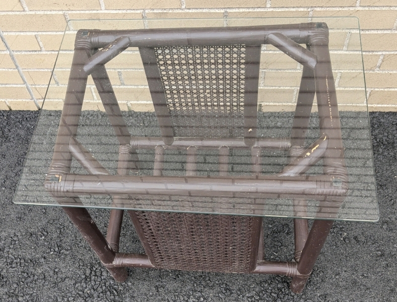 Vintage Small Rattan Coffee Table w Glass Top | 24" x 27" x 21" Tall