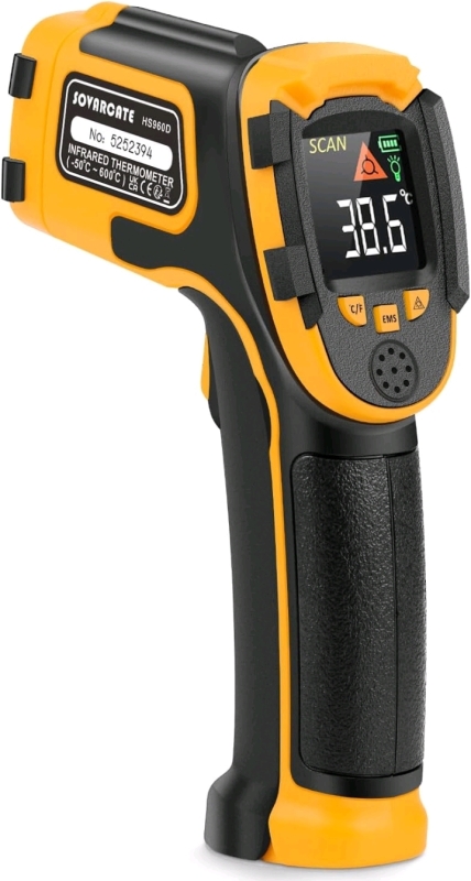 New Sovarcate Non-Contact Digital Laser Infrared Thermometer / Temperature Gun / Pyrometer with LCD Color Display Adjustable Emissivity for Cooking/BBQ/Freezer/Industry/Repair