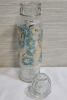 MCM Glass Apothecary Decanter with Lid , Turquoise & Gold Design . Measures 11" Tall . No chips or cracks - 3