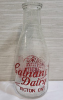 Vintage Calnans' Dairy Picton Ontario Milk Bottle, One Quart Vintage Canadian Milk Bottle