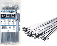 2 New Packs | Kable Kontrol Metal Zip Ties 8", 200 Lbs Tensile Strength, Self-Locking Multi-Purpose 304 Stainless Steel Heavy Duty Cable Ties | 100 Ties per Pack, 200 Ties Total