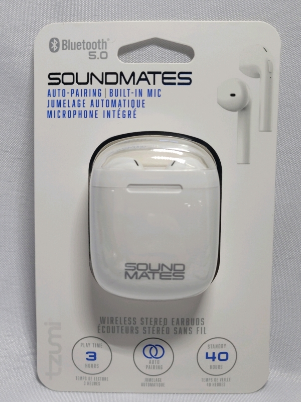 TZUMI SoundMates Bluetooth 5.0 Earbuds with Wireless Charging - New