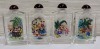 Chinese ' One Hundred Boys of Four Seasons ' Glass Snuff / Perfume Bottles in Case , Set of 4 . Reverse Hand-Painted , Different Scene on Both Sides . Measures 3" tall - 3