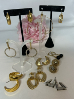 Beautiful Gold Tone Earrings Pierced Hoops Pave Etched
