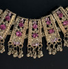 Pink Rhinestone Set Necklace & Earrings finely Beaded Bolo Style Soft Gold tone - 2