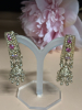 Pink Rhinestone Set Necklace & Earrings finely Beaded Bolo Style Soft Gold tone - 3