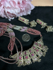 Pink Rhinestone Set Necklace & Earrings finely Beaded Bolo Style Soft Gold tone - 4