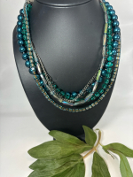 Signed Rita D 6 Strand Necklace in shades of Teal and Greens