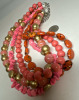 Murano Pink Orange Peach 4 Strand Necklace & Red flower Rhinestone Necklace - 5