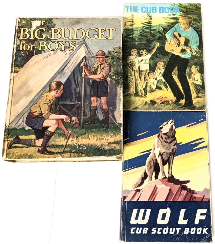 3 Vintage Boy Scouts Books | 1930 (Hardcover) The Big Budget for Boys, 1970 (1st Print) The Cub Book : A Book of Things to Do for Boys 8 to 10, 1961 Wolf Cub Scout Book