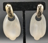 2 Pairs Rare Retro Carved Mother of Pearl & Gold Tone Earrings | 2" Long ea - 3