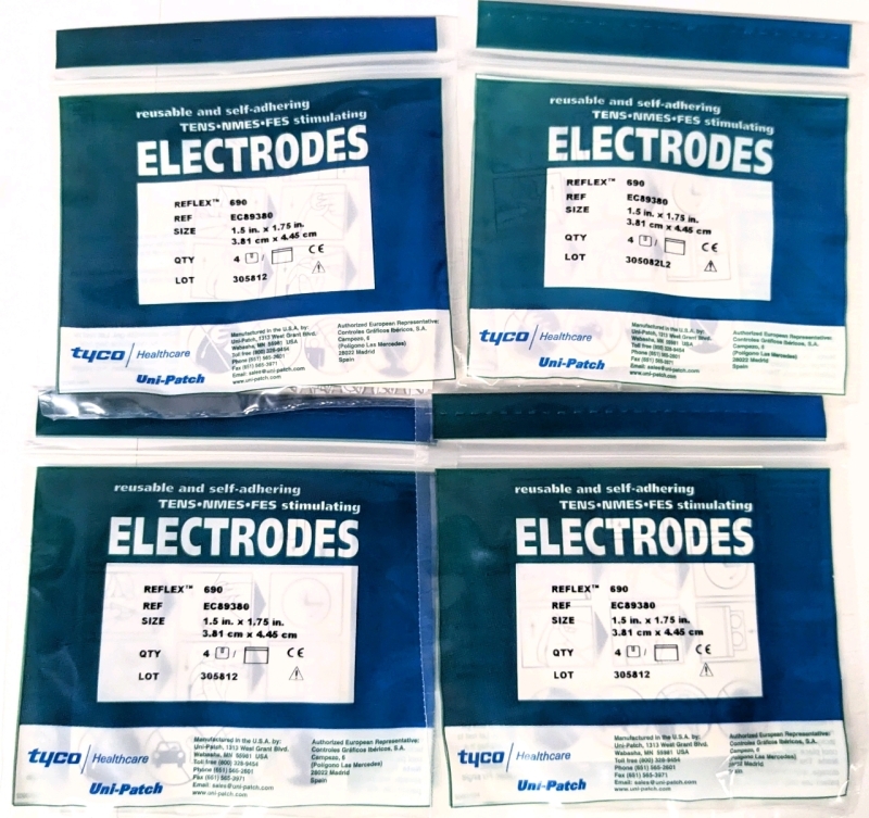 4 New Packs TYCO Reflex 690 ELECTRODES | Reusable & Self-Adhering for TENS, NMES, FES Stimulation | Four 1.5" x 1.75" Electrodes per Pack, 16 Total